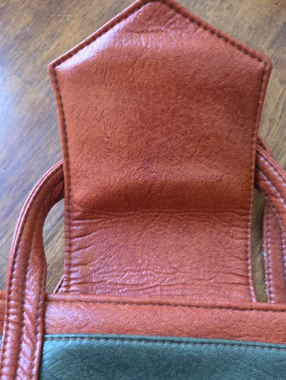 Vintage 1970s Vinyl Striped Multi-Color Tote - Rust, Cream, Green & Brown - Picture 7 of 12